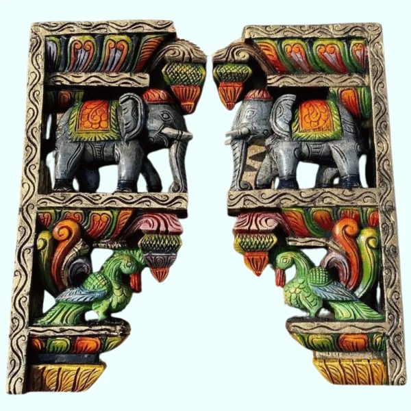 Elephant & Parrot Wooden Wall Bracket 2 Feet