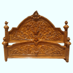 Intricately Carved Teak Wood Bed Frame with Floral Carvings