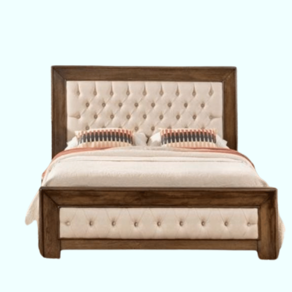 Teak Wood and Fabric Bed Frame