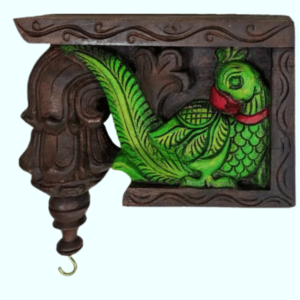 Exquisite Wood Frame with Carved Green Bird