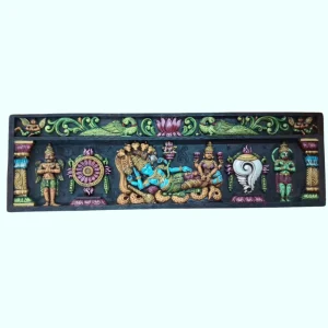 Wooden Vishnu Lakshmi Wall Panel