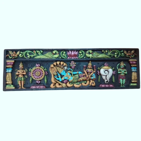 Wooden Vishnu Lakshmi Wall Panel