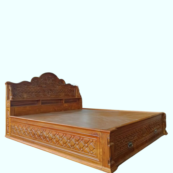 Teak Bed Frame with 3 Shelves