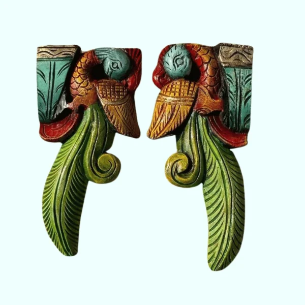 Pair of Parrots Wooden Wall Bracket